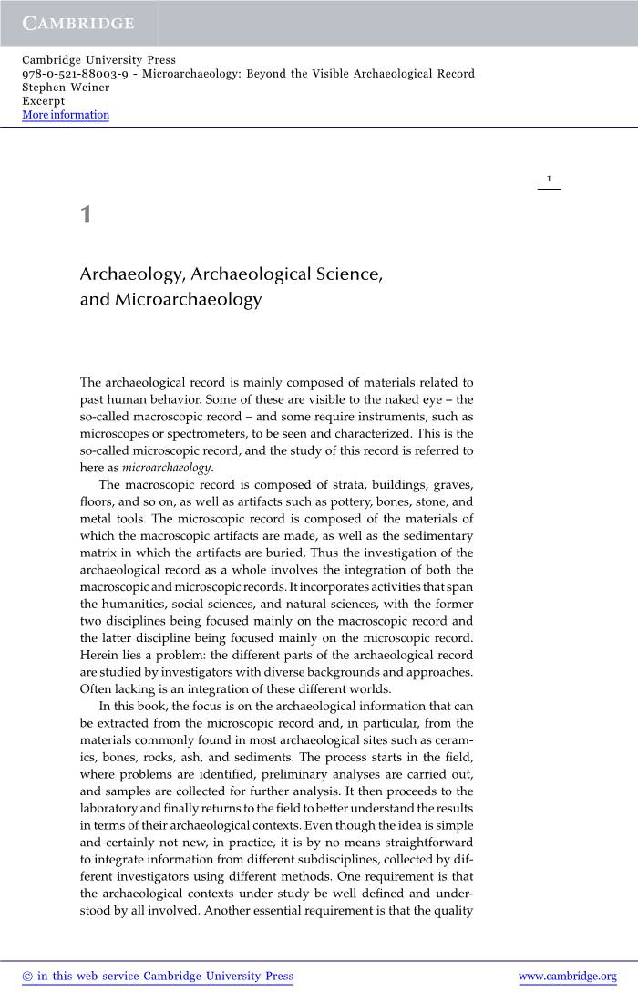 Archaeology, Archaeological Science, and Microarchaeology