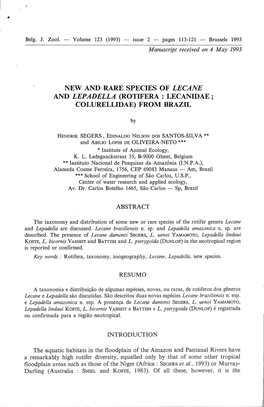 New and Rare Species of Lecane and Lepadella (Rotifera : Lecanidae ; Colurellidae) from Brazil