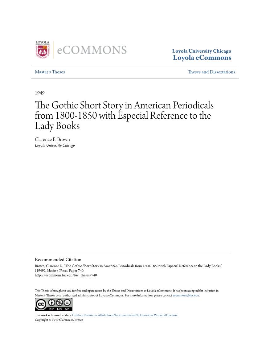 The Gothic Short Story in American Periodicals from 1800-1850 with Especial Reference to the Lady Books