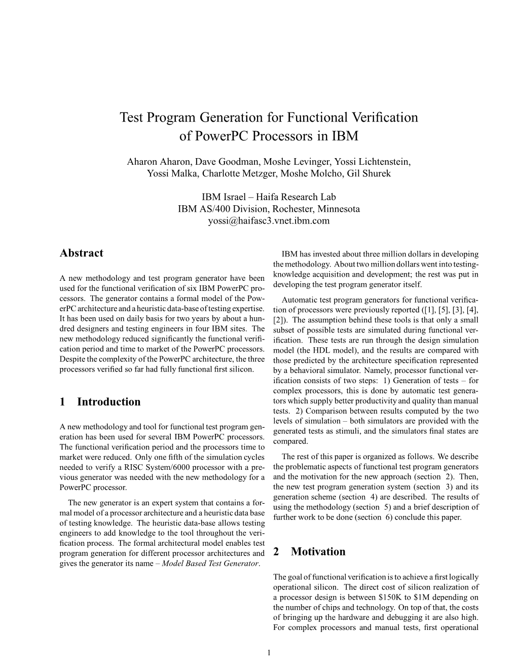 Test Program Generation for Functional Verification of Powerpc