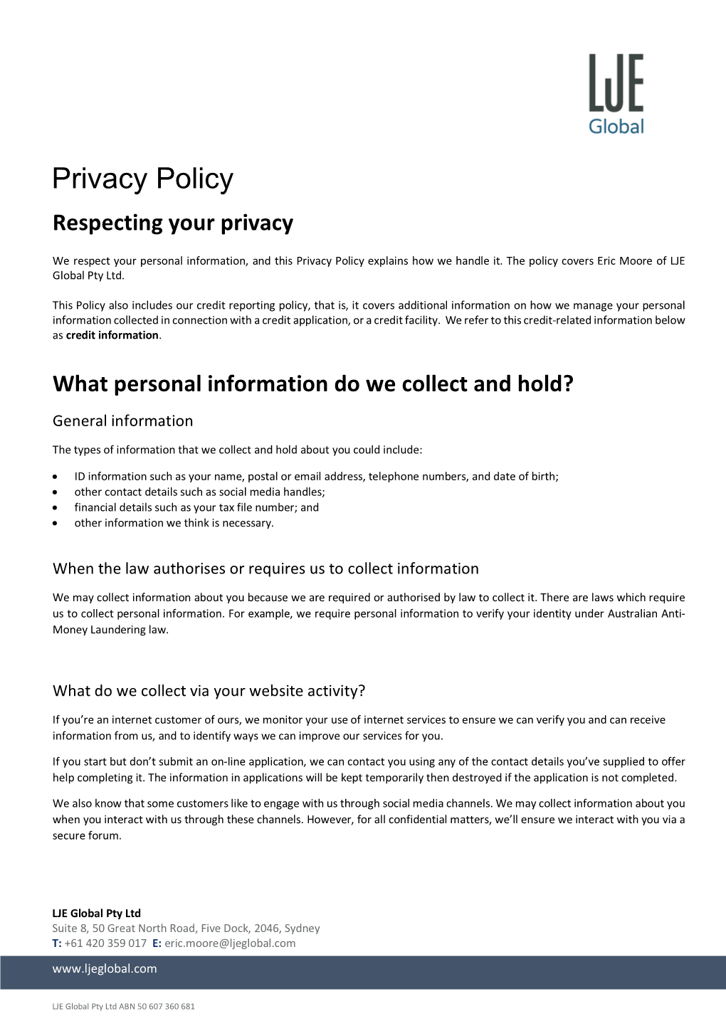 Privacy Policy Respecting Your Privacy