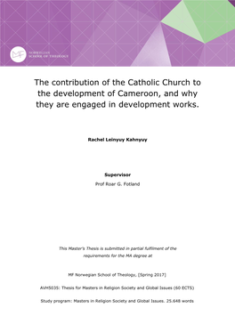 The Contribution of the Catholic Church to the Development of Cameroon, and Why They Are Engaged in Development Works