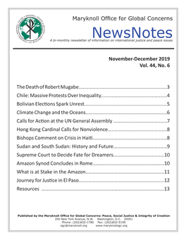 Newsnotes a Bi-Monthly Newsletter of Information on International Justice and Peace Issues