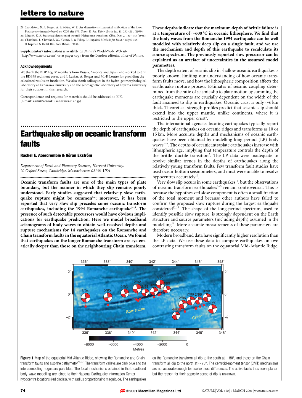 Earthquake Slip on Oceanic Transform Faults