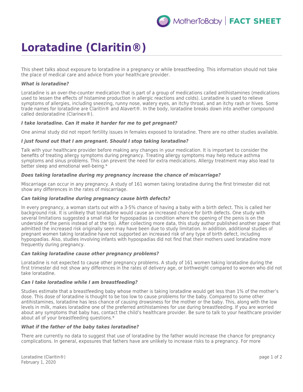 Loratadine and Pregnancy