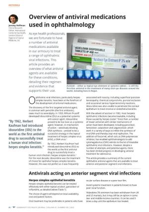 Overview of Antiviral Medications Used in Ophthalmology