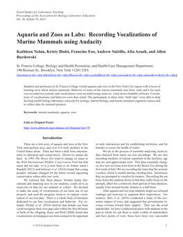 Aquaria and Zoos As Labs: Recording Vocalizations of Marine Mammals Using Audacity