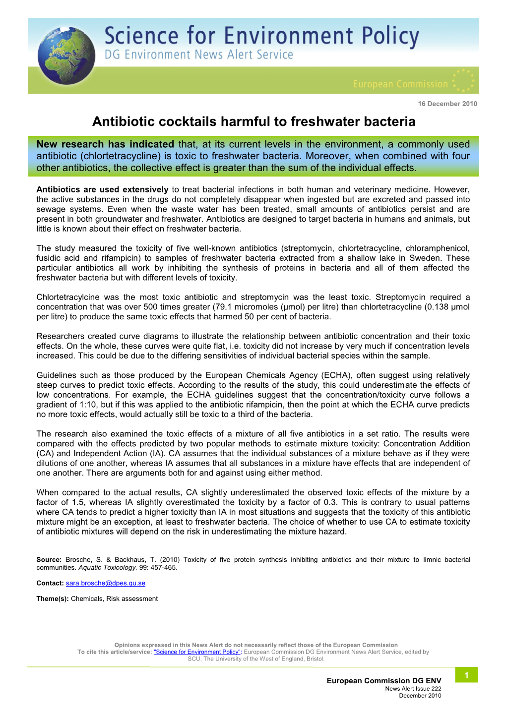 Antibiotic Cocktails Harmful to Freshwater Bacteria