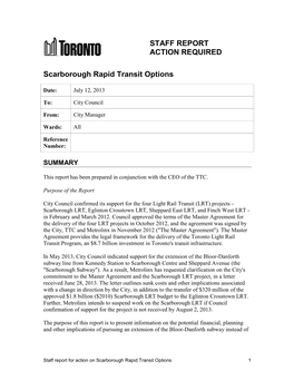 STAFF REPORT ACTION REQUIRED Scarborough Rapid Transit Options