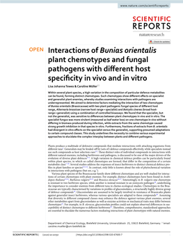 Interactions of Bunias Orientalis Plant Chemotypes and Fungal Pathogens with Different Host Specificity in Vivo and in Vitro