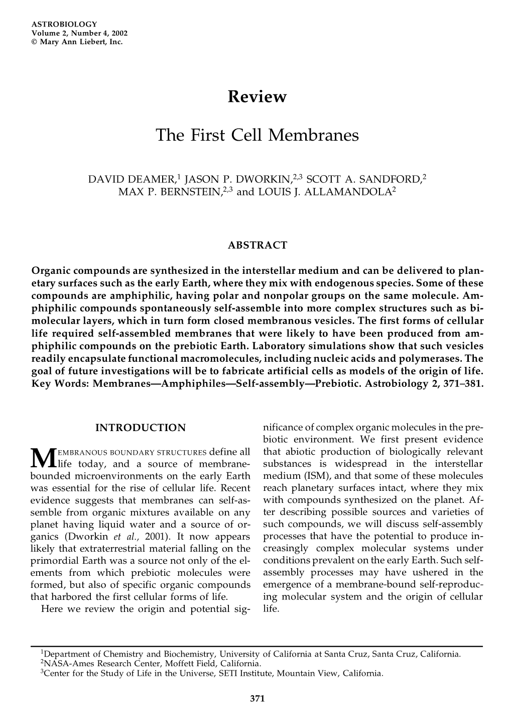 The First Cell Membranes