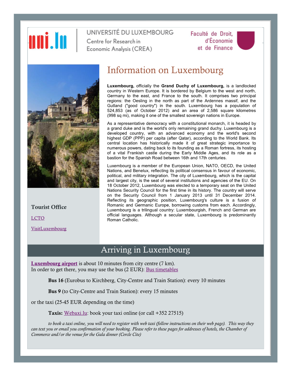 Information on Luxembourg