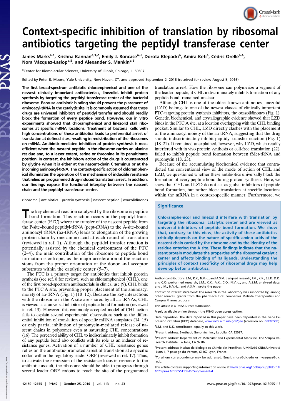 Context-Specific Inhibition of Translation by Ribosomal Antibiotics Targeting the Peptidyl Transferase Center