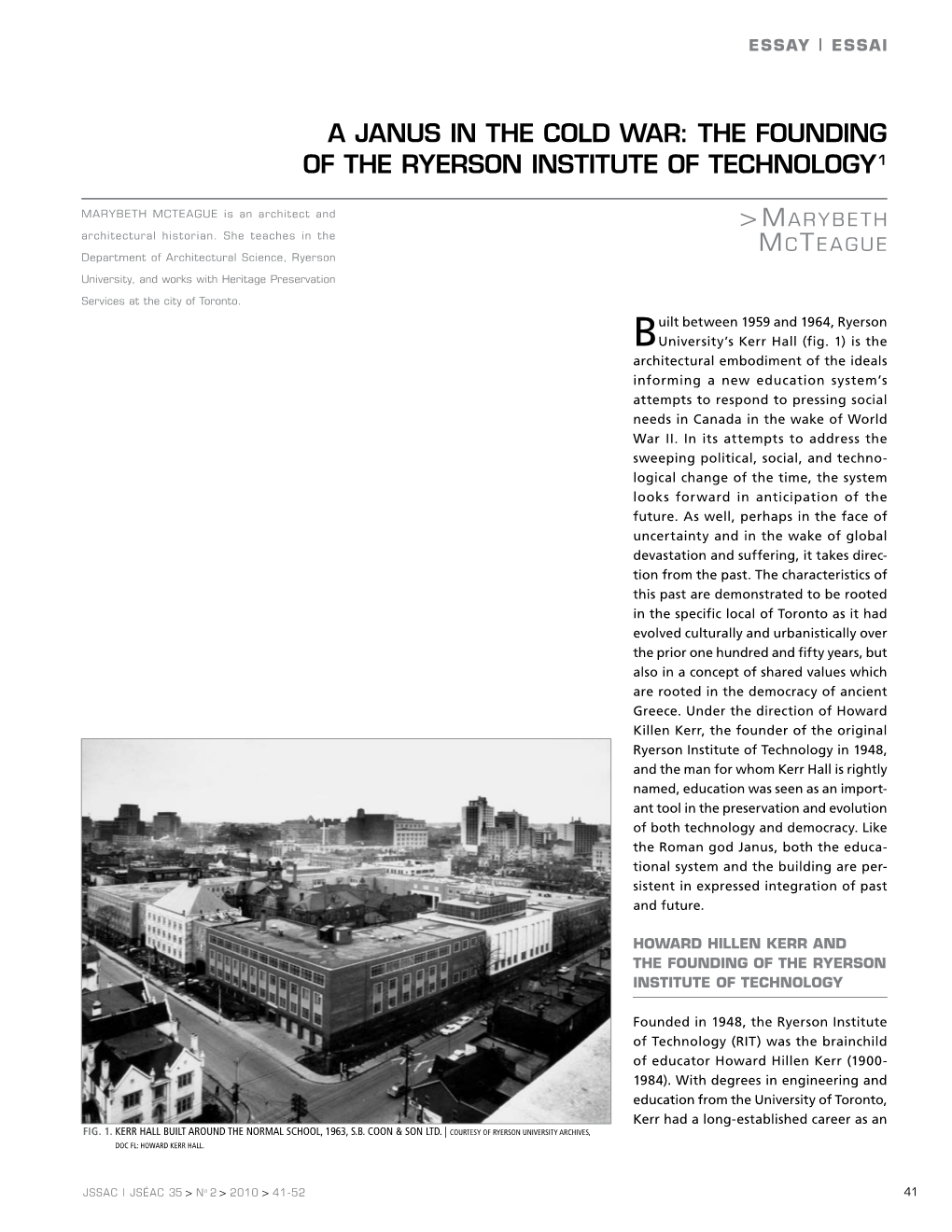 The Founding of the Ryerson Institute of Technology 1