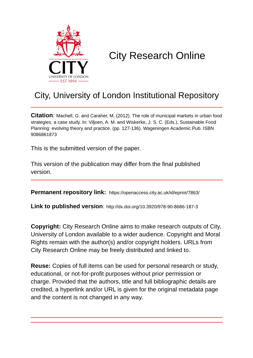 The Role of Municipal Markets in Urban Food Strategies: a Case Study