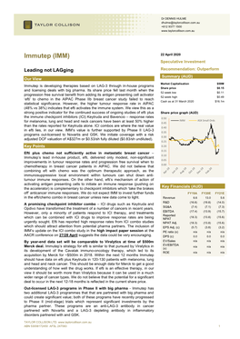 Immutep (IMM) 22 April 2020 Speculative Investment
