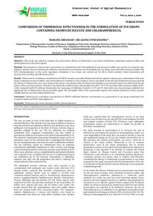 Comparison of Thimerosal Effectiveness in the Formulation of Eye Drops Containing Neomycin Sulfate and Chloramphenicol