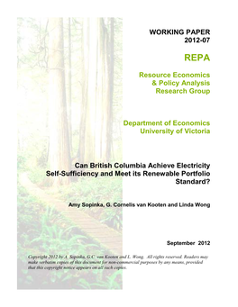 Can British Columbia Achieve Electricity Self-Sufficiency and Meet Its Renewable Portfolio Standard?