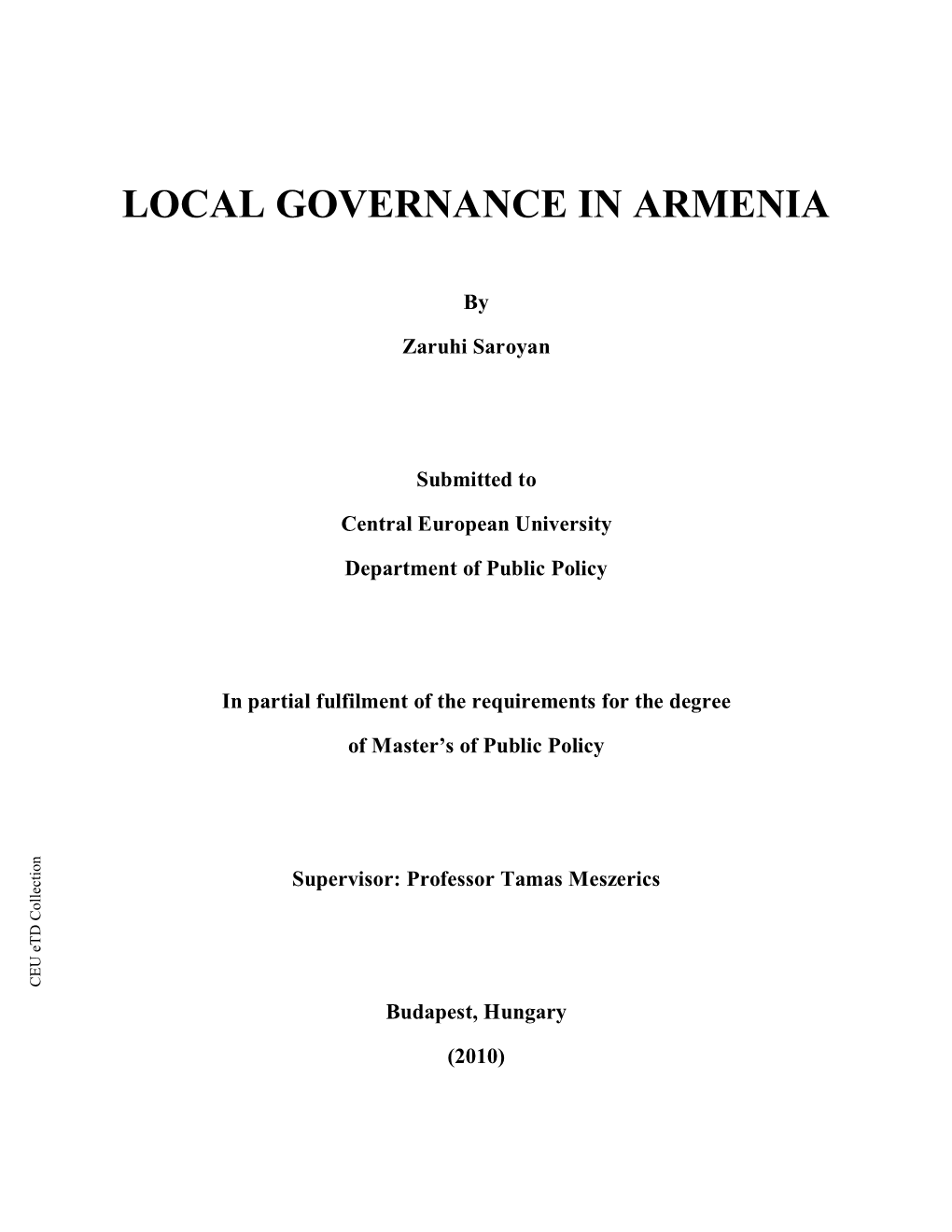 Local Governance in Armenia