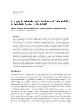 Changes in Administrative Borders and Their Stability in Lubelskie Region in 1949–2010