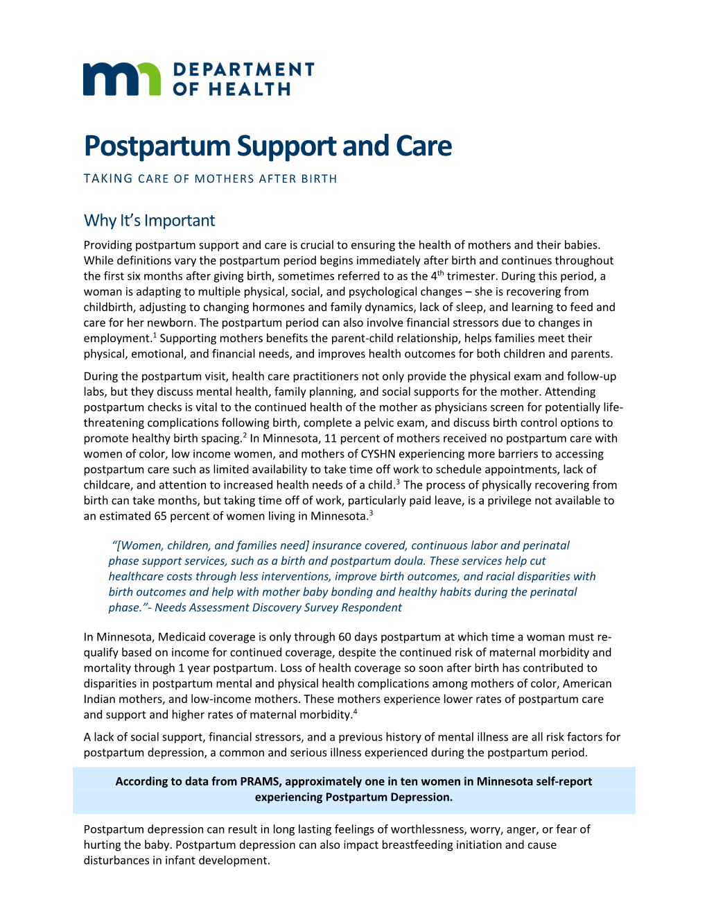 Postpartum Support and Care TAKING CARE of MOTHERS AFTER BIRTH
