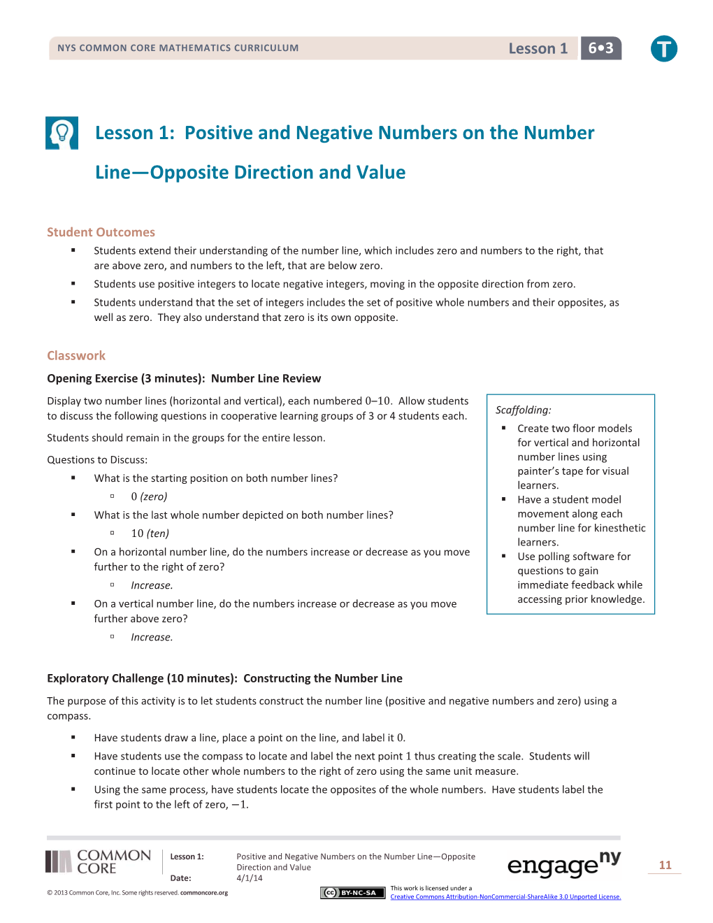 Lesson 1: Positive and Negative Numbers on the Number Line—Opposite Direction and Value