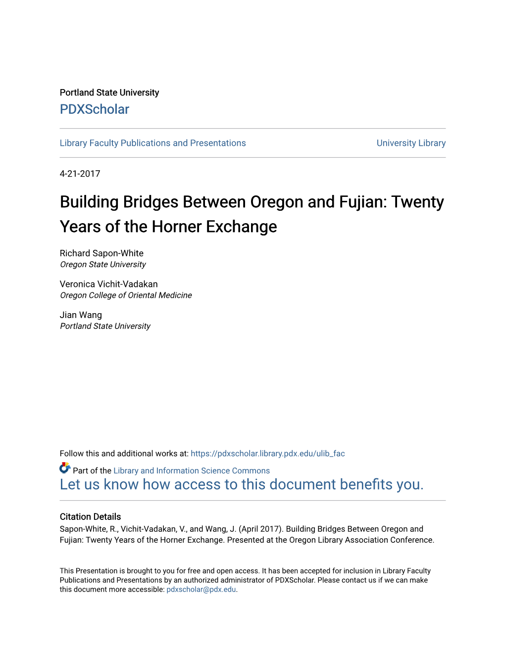 Building Bridges Between Oregon and Fujian: Twenty Years of the Horner Exchange