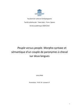 Peuple Versus People. Morpho-Syntaxe Et Sémantique D'un Couple De Paronymes À Cheval Sur Deux Langues
