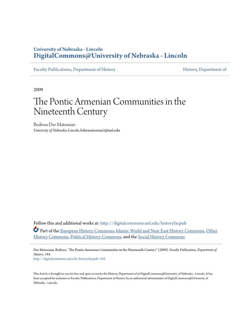 The Pontic Armenian Communities in the Nineteenth Century