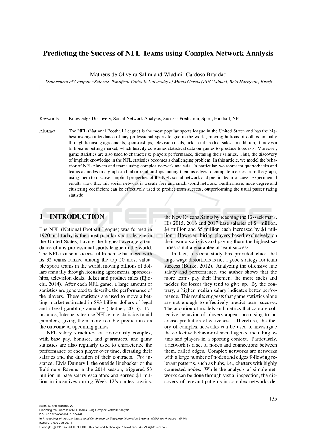 Predicting the Success of NFL Teams Using Complex Network Analysis