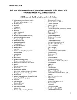 Bulk Drug Substances Nominated for Use in Compounding Under Section 503B of the Federal Food, Drug, and Cosmetic Act