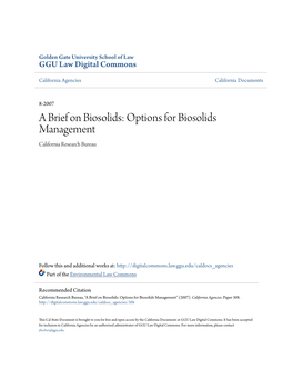 Options for Biosolids Management California Research Bureau