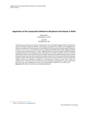Application of the Comparative Method to Morpheme-Final Nasals in Nivkh Halm, R