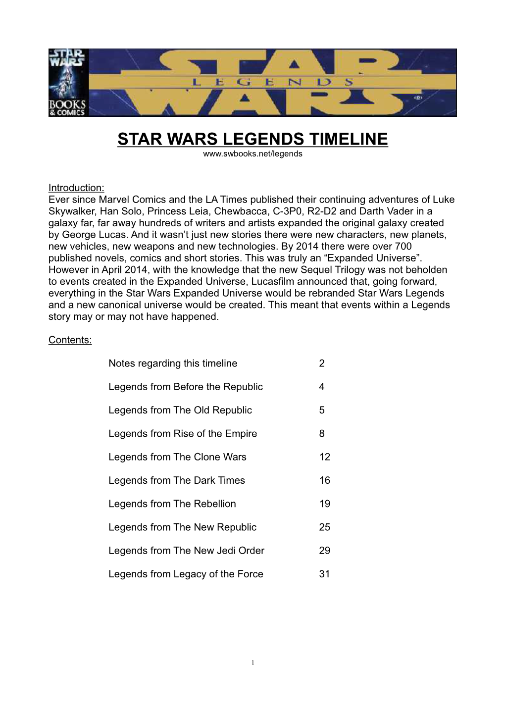 Star Wars Legends Timeline