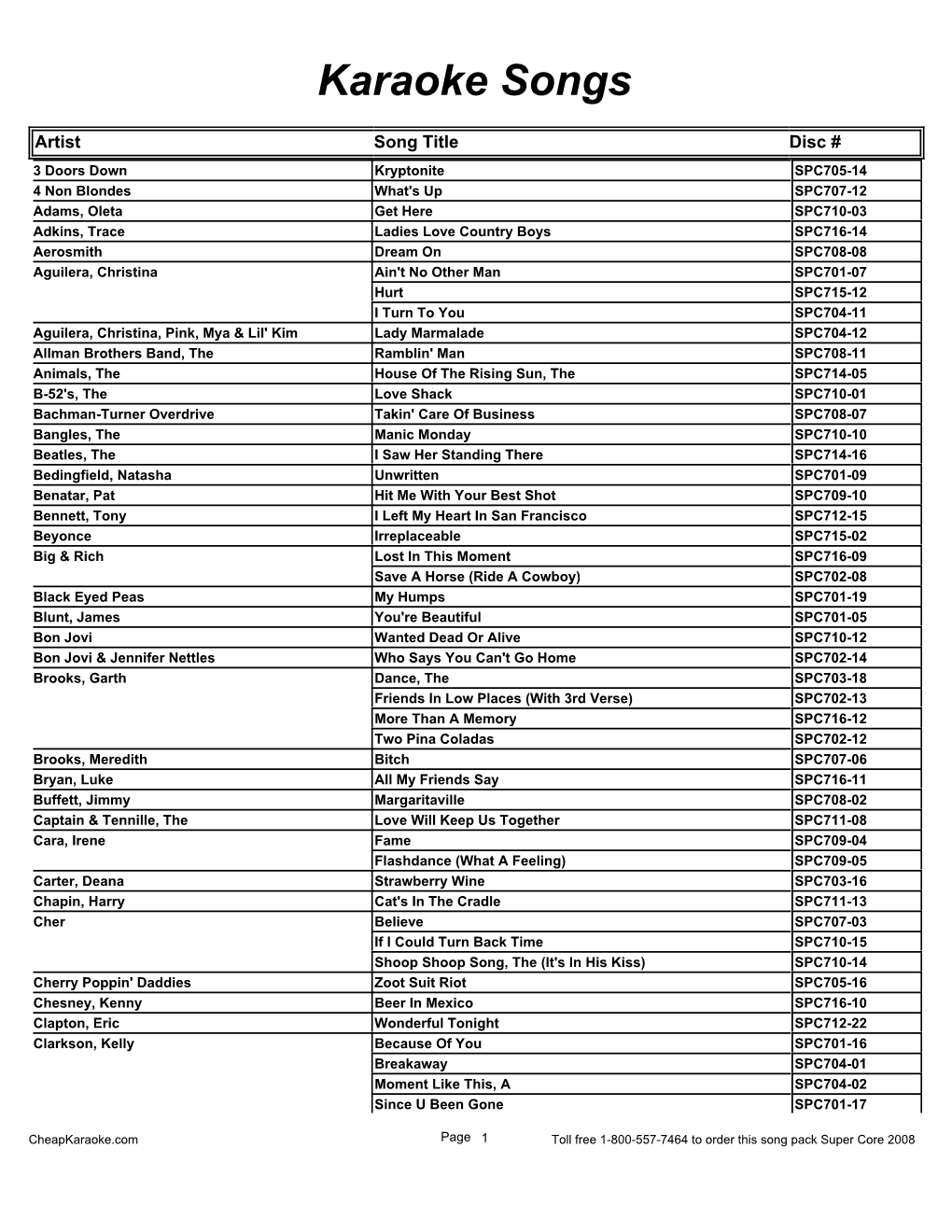 Karaoke List 1