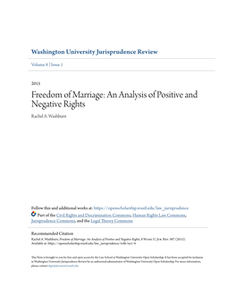Freedom of Marriage: an Analysis of Positive and Negative Rights Rachel A