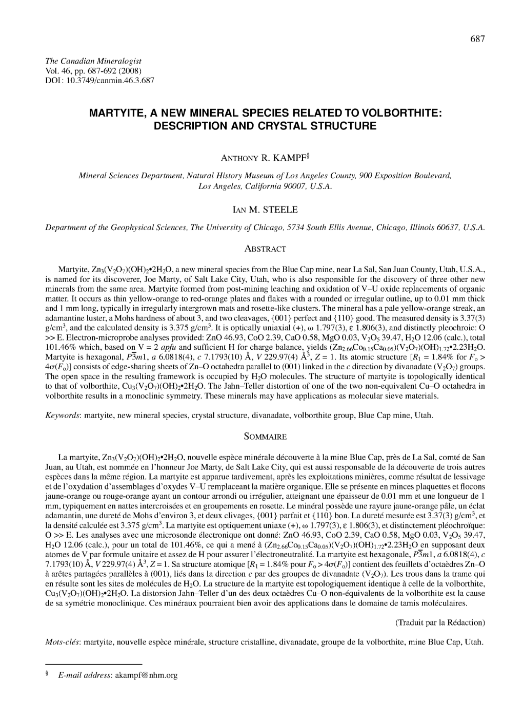 687 Martyite, a New Mineral Species Related To