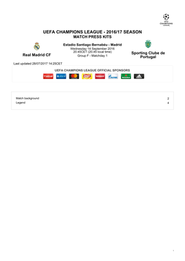 Uefa Champions League - 2016/17 Season Match Press Kits
