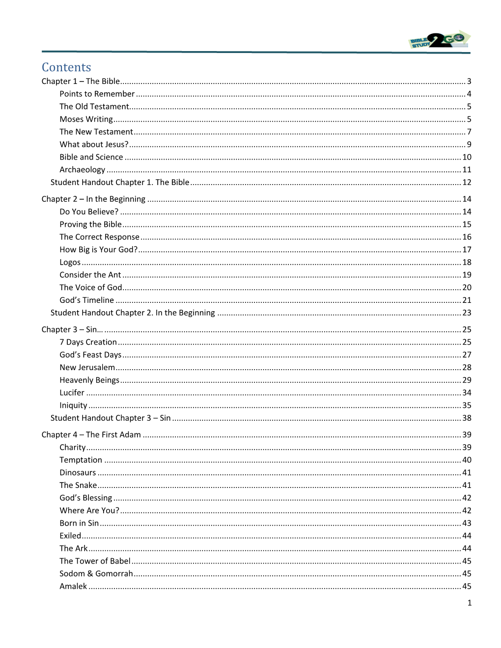 Contents Chapter 1 – the Bible