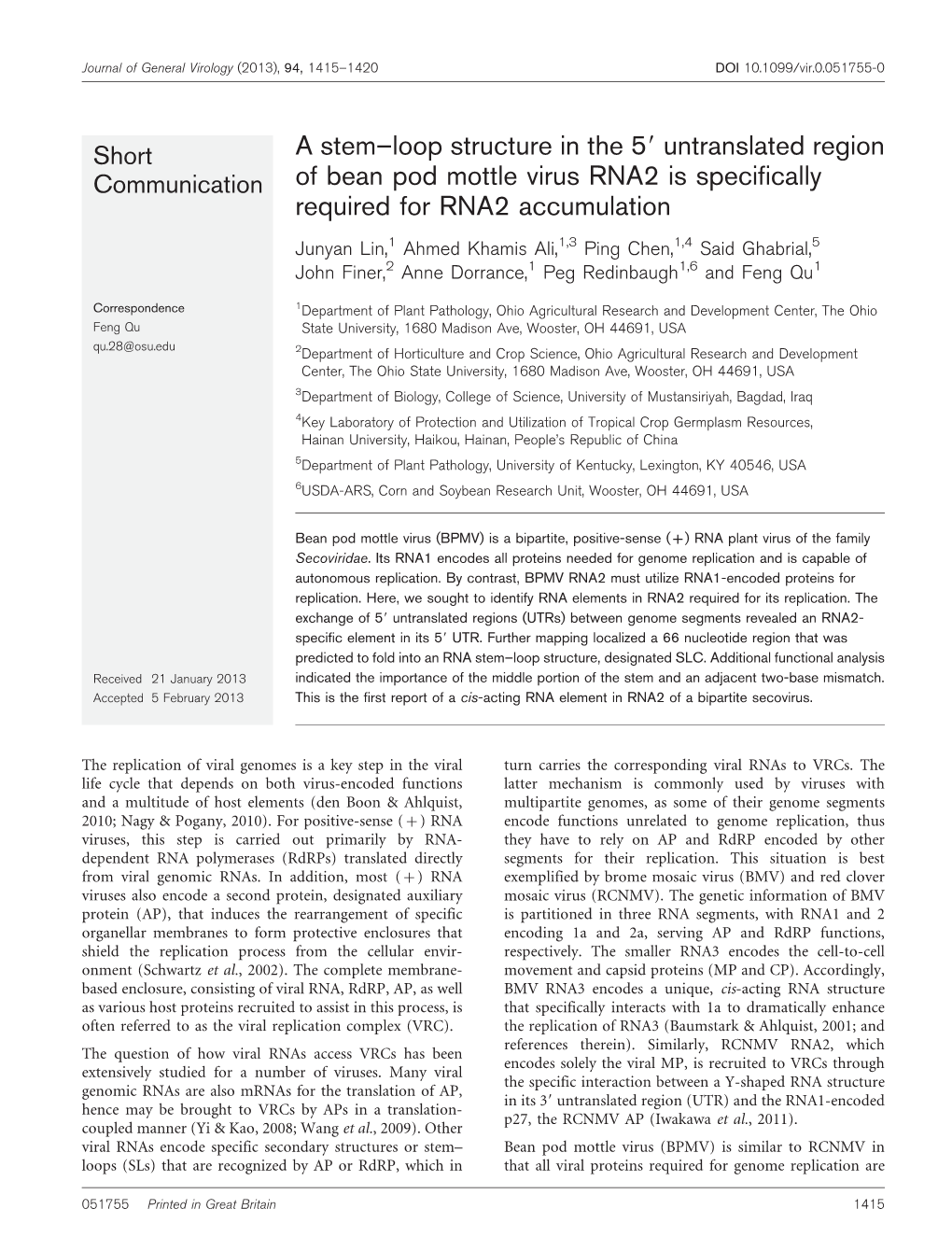 Untranslated Region of Bean Pod Mottle Virus RNA2 Is