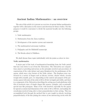 Ancient Indian Mathematics : an Overview