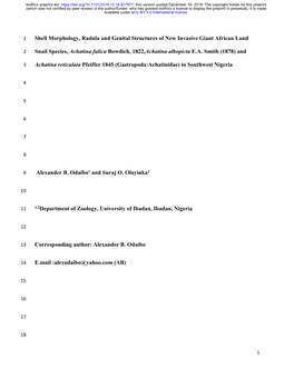 Shell Morphology, Radula and Genital Structures of New Invasive Giant African Land