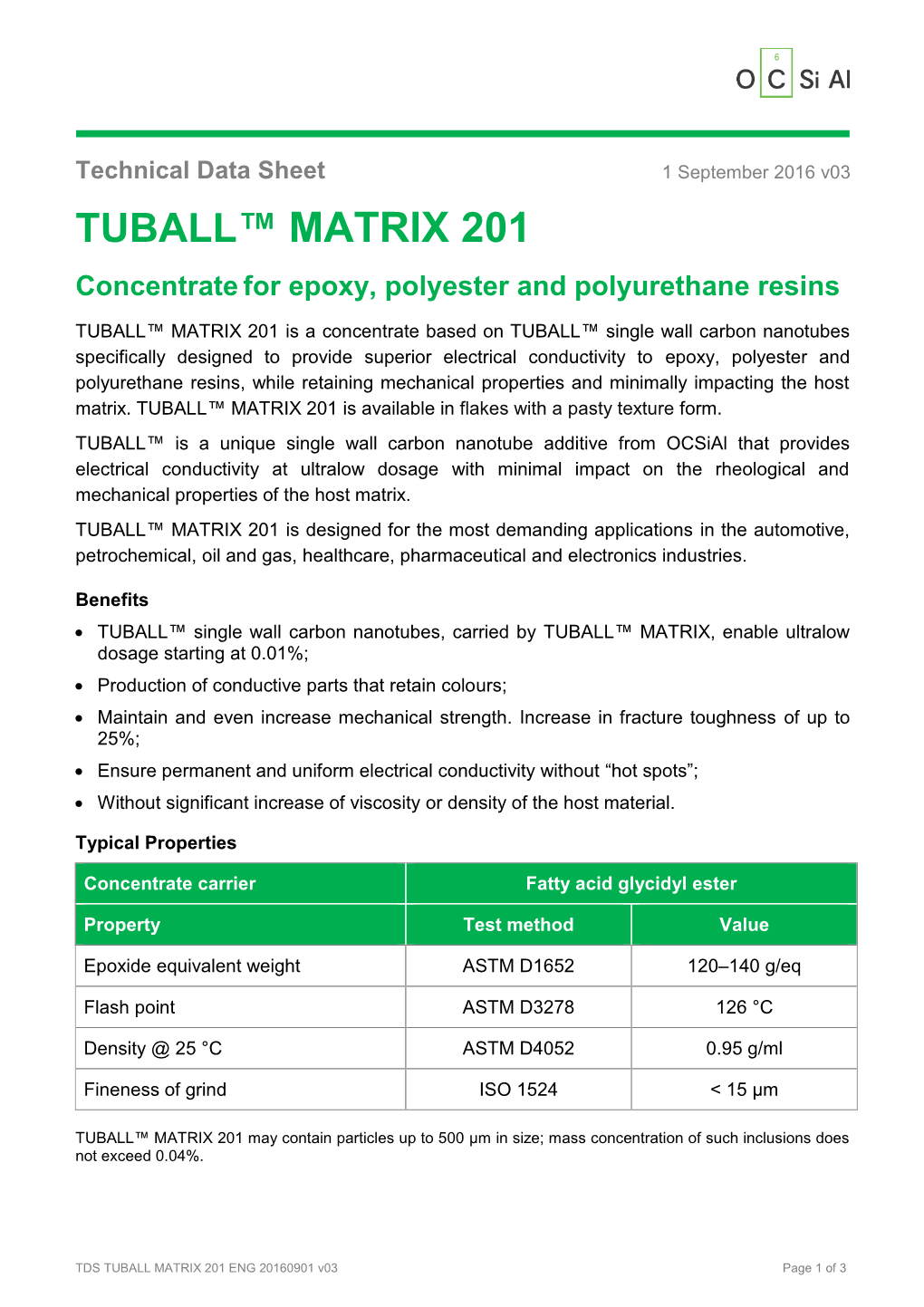 Technical Data Sheet 1 September 2016 V03