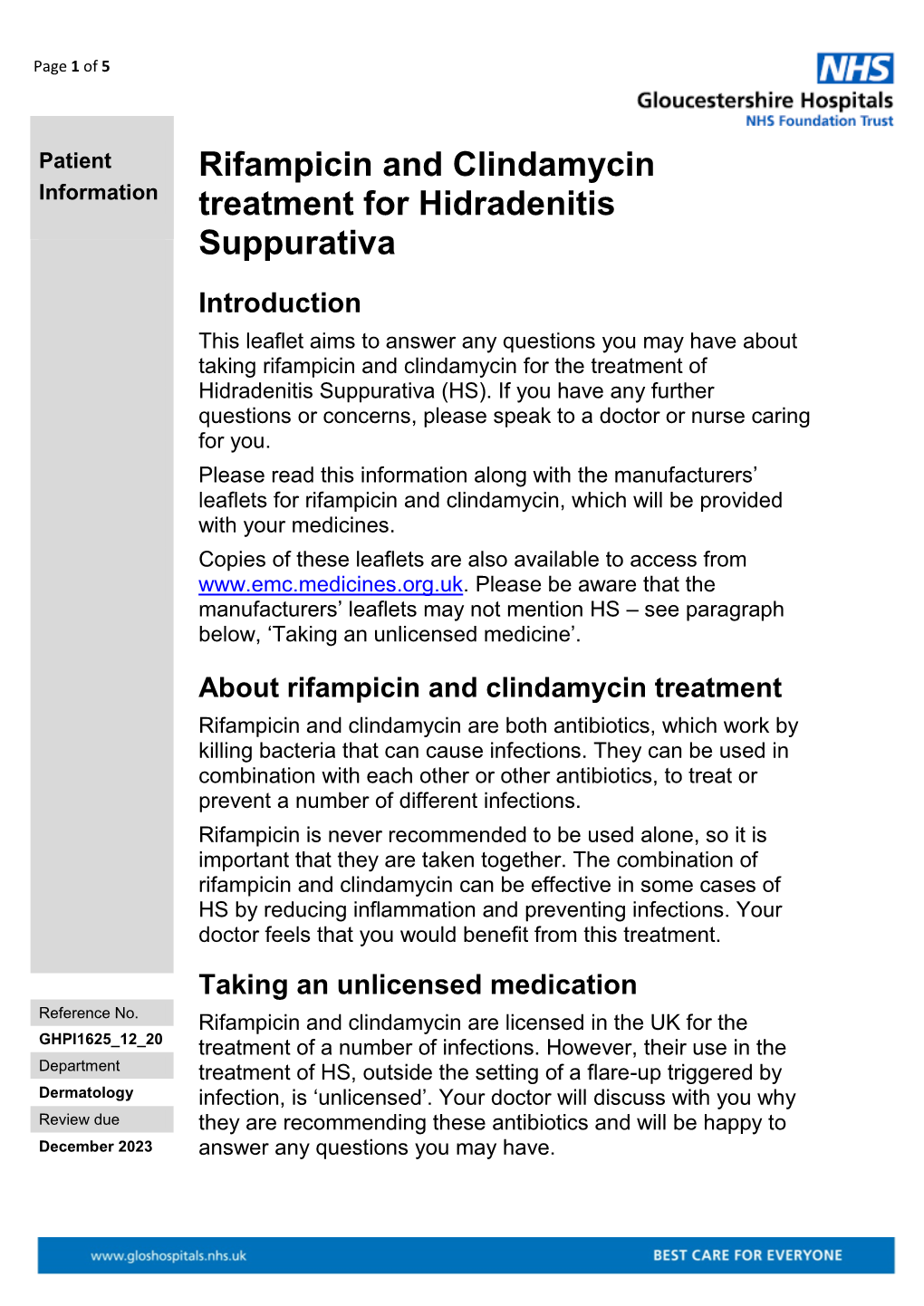 Rifampicin and Clindamycin Treatment for Hidradenitis Suppurativa