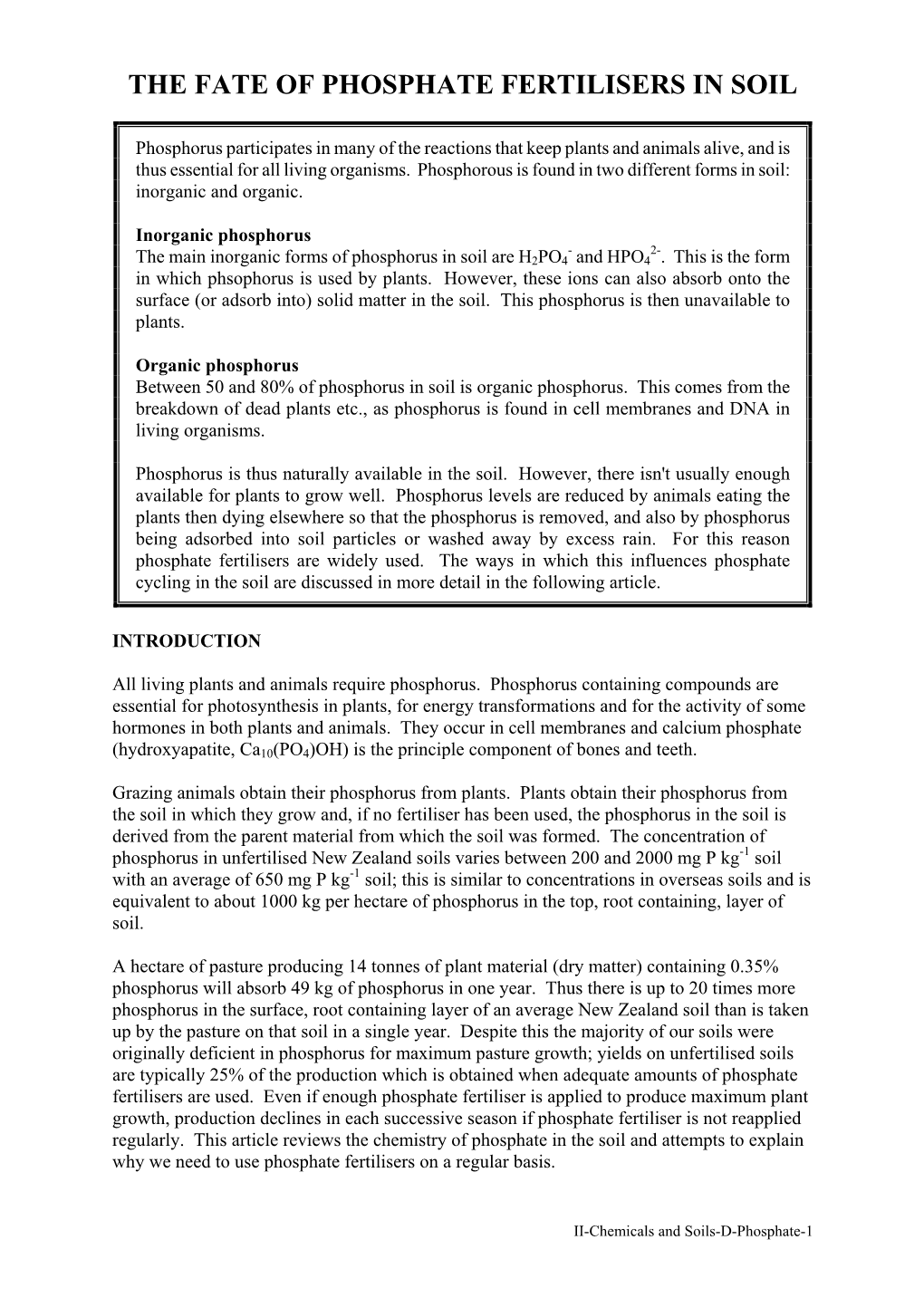 The Fate of Phosphate Fertilisers in Soil