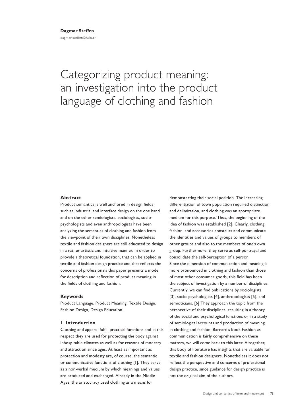 Categorizing Product Meaning: an Investigation Into the Product Language of Clothing and Fashion