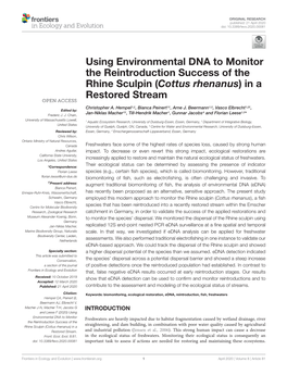 Using Environmental DNA to Monitor the Reintroduction Success of the Rhine Sculpin (Cottus Rhenanus) in a Restored Stream