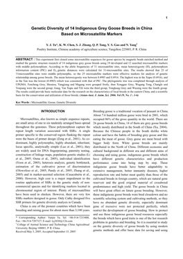 Genetic Diversity of 14 Indigenous Grey Goose Breeds in China Based on Microsatellite Markers