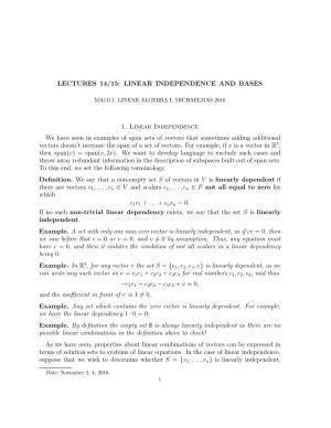 Lectures 14/15: Linear Independence and Bases