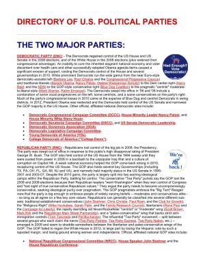 Directory of U.S. Political Parties the Two Major
